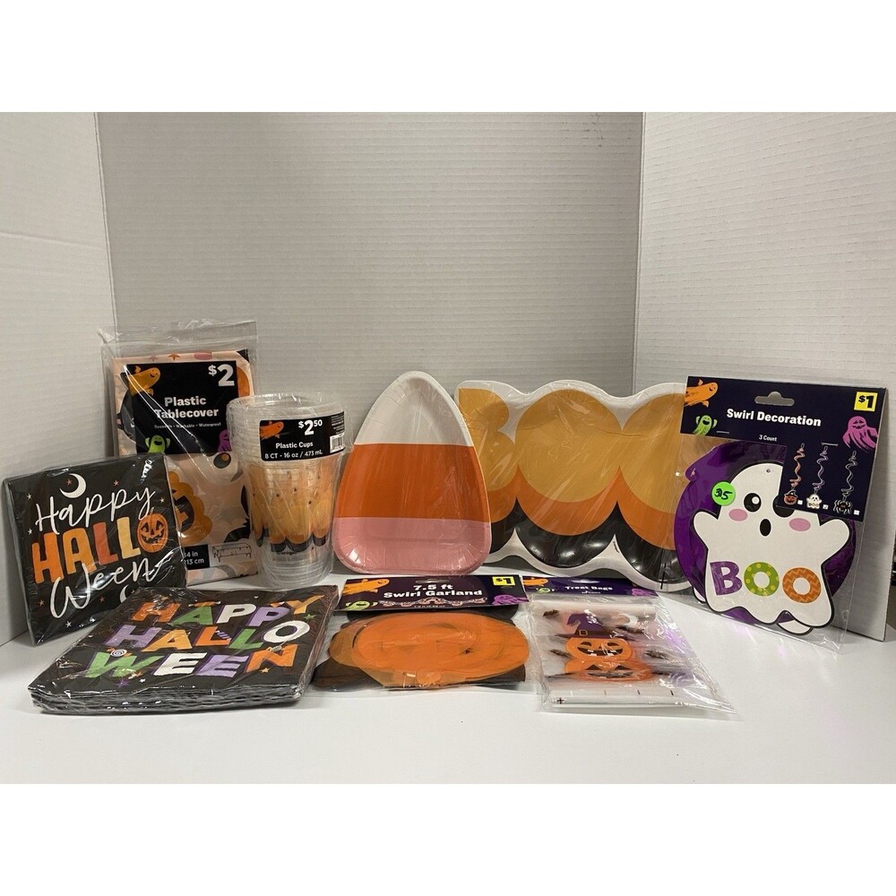 Halloween party supplies Plates, Cups, Napkins And decorations Party Of 8 #315